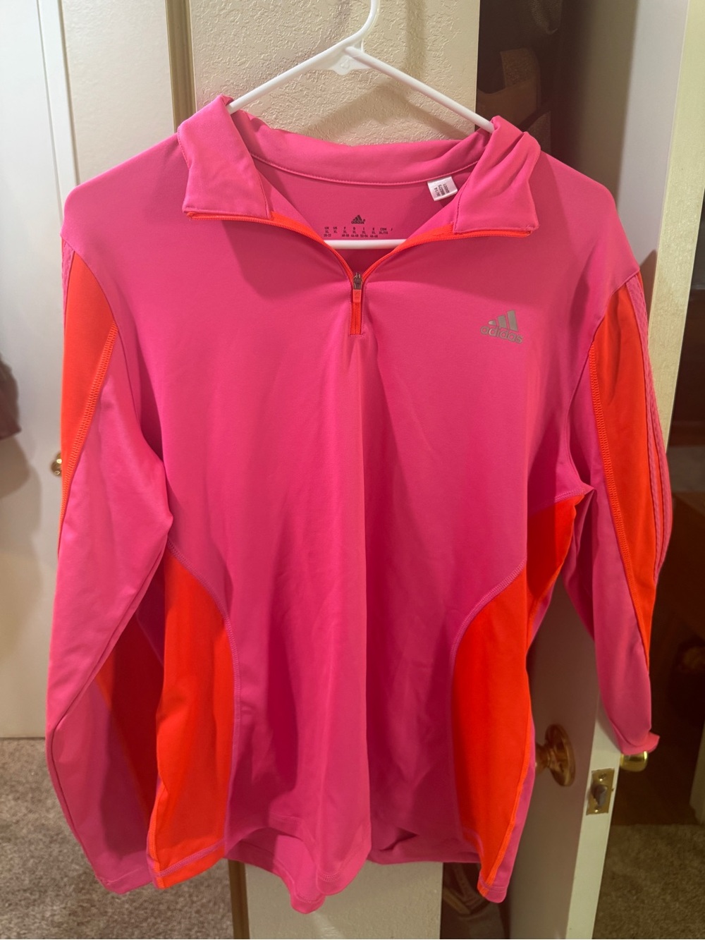 adidas Hot Pink and Coral Half-Zip Performance Pullover